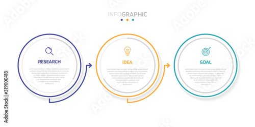 Business process infographic template with 3 options or steps. Modern paper layout design with thin line. Vector illustration graphic design