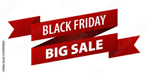 Black Friday Big Sale red tag ribbon banner icon isolated on background