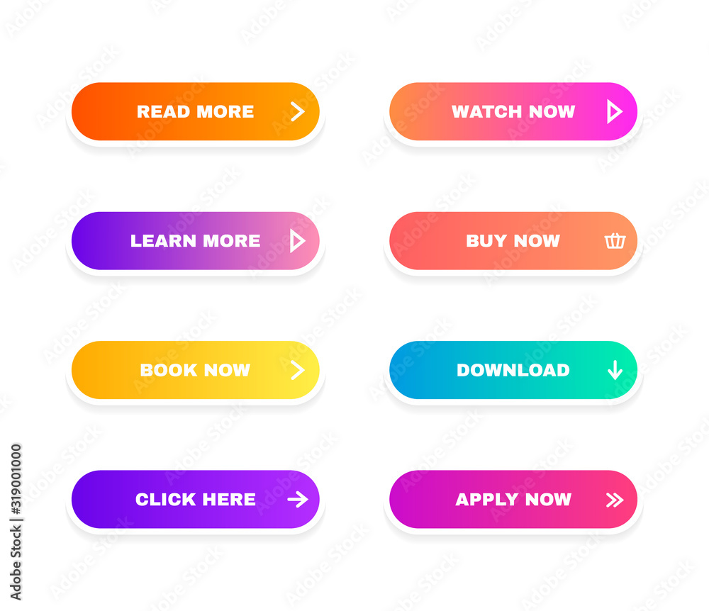 Set of modern material style buttons for website, mobile app and infographic. Different gradient colors. Modern vector illustration flat style Set of modern material style buttons for website, mobile app and infographic. Different gradient colors. Modern vector illustration flat style
