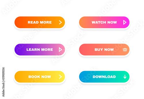 Set of modern material style buttons for website, mobile app and infographic. Different gradient colors. Modern vector illustration flat style