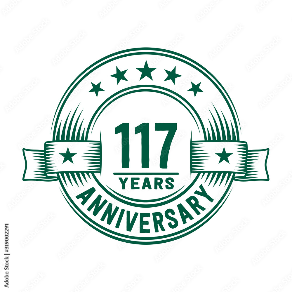 117 years logo design template. 117th anniversary vector and illustration. 117 years logo design template. 117th anniversary vector and illustration.