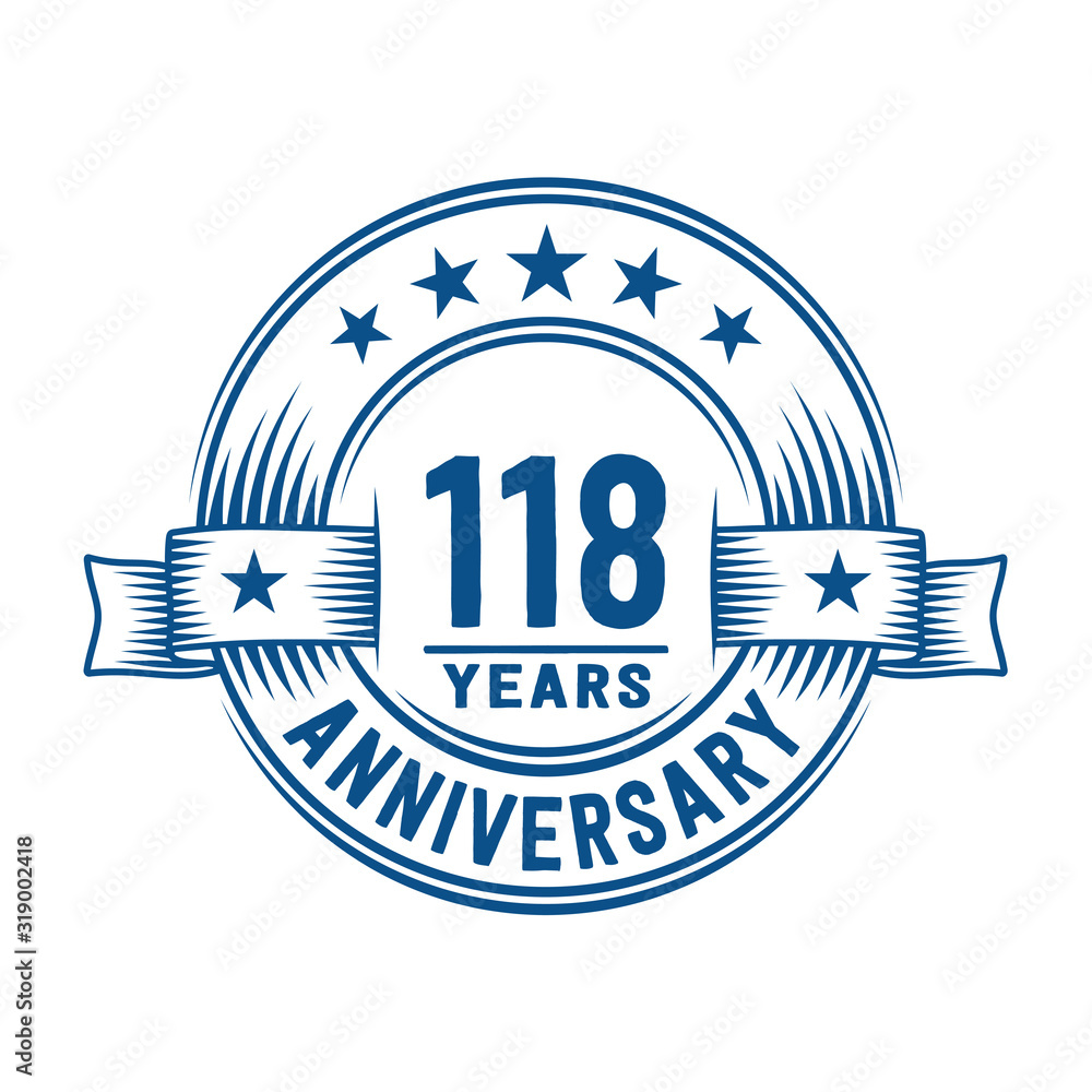118 years logo design template. 118th anniversary vector and illustration. 118 years logo design template. 118th anniversary vector and illustration.