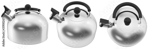 Stovetop whistling kettle. 3D illustration on a white background.