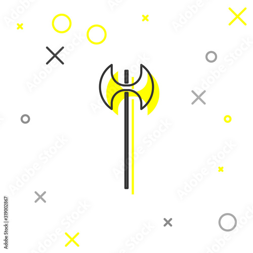 Grey line Medieval axe icon isolated on white background. Battle axe, executioner axe. Medieval weapon. Vector Illustration
