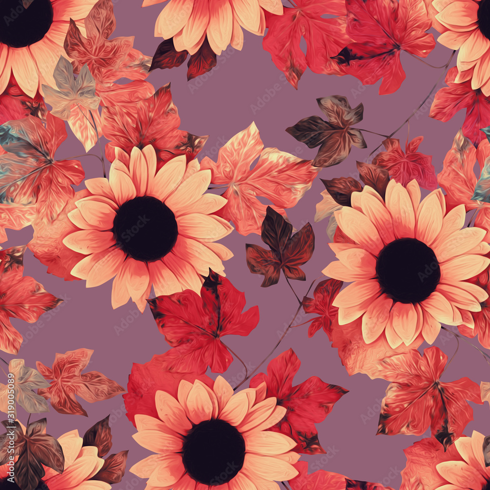 custom made wallpaper toronto digitalSunflowers seamless pattern. Artistic background.
