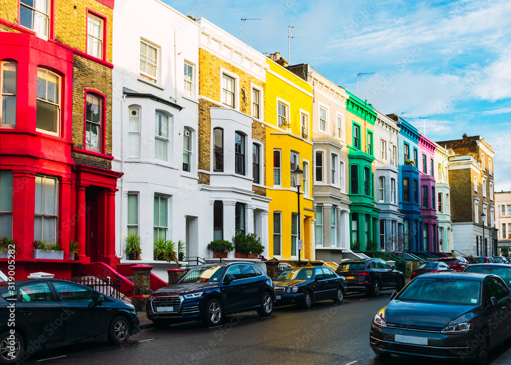Colorful houses in the district of Notting Hill near Portobello Road, London Colorful houses in the district of Notting Hill near Portobello Road, London
