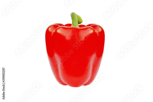 Red sweet paprika pepper top view isolated on white for design packaging