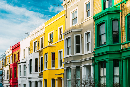 Colorful houses in the district of Notting Hill near Portobello Road, London