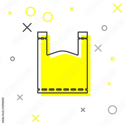 Grey line Plastic bag icon isolated on white background. Disposable cellophane and polythene package prohibition sign. Vector Illustration