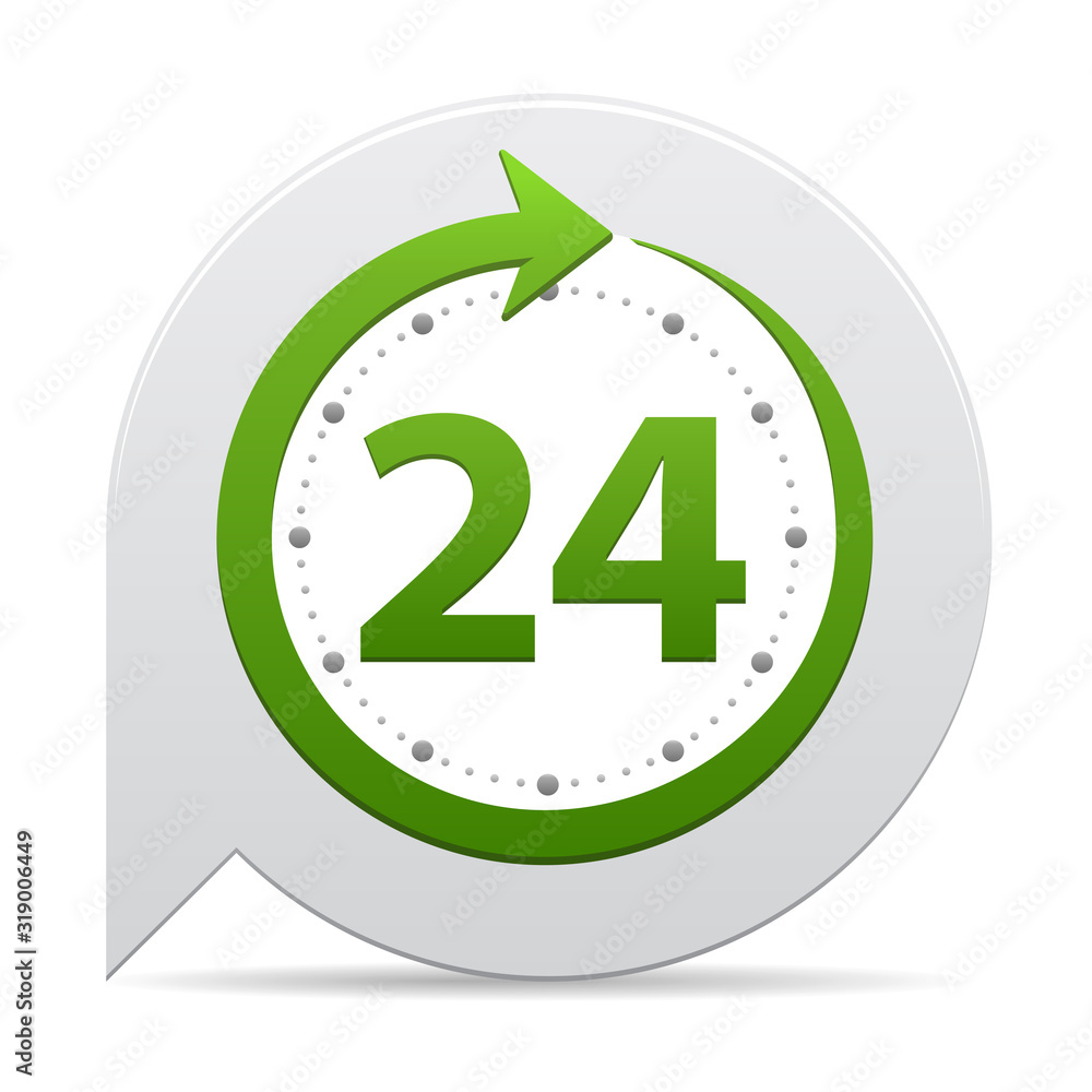 Open around the clock or 24 hours a day and 7 days a week icon or symbol on bubble isolated on white background. Vector illustration Open around the clock or 24 hours a day and 7 days a week icon or symbol on bubble isolated on white background. Vector illustration