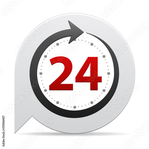 Open around the clock or 24 hours a day and 7 days a week  icon or symbol on bubble isolated on white background. Vector illustration