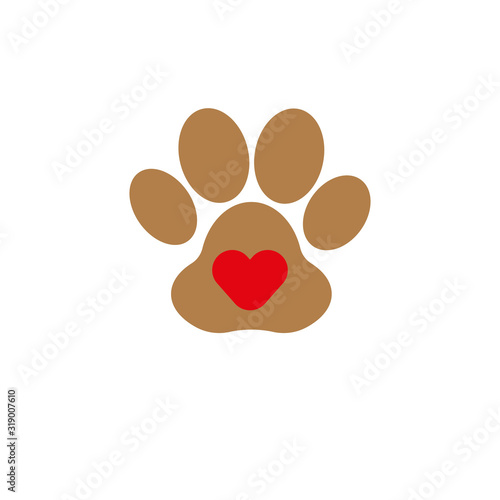 Icon for veterinarian, animal footprint with heart.