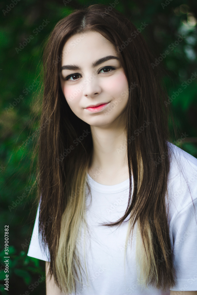 portrait of a girl on a background of nature in the Japanese style portrait of a girl on a background of nature in the Japanese style