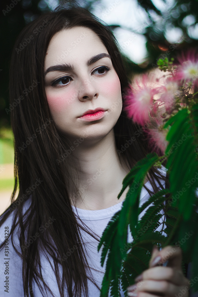 girl with acacia branch girl with acacia branch