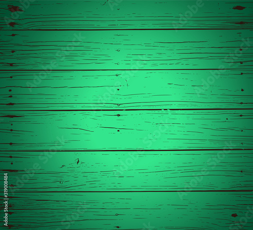 Rough vintage colorful green teal reclaimed wood surface with aged plank boards lined up. Wooden planks on a wall or floor with grain and texture. 