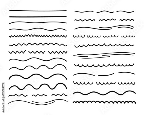 Hand drawn collection of underline strokes in marker brush doodle style. Various Shapes. Vector graphic design