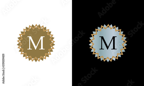 Free Download Graphic monogram with letter M on white and black background. Design of round logo shape of company emblem, organization, institution. - GFXLoad