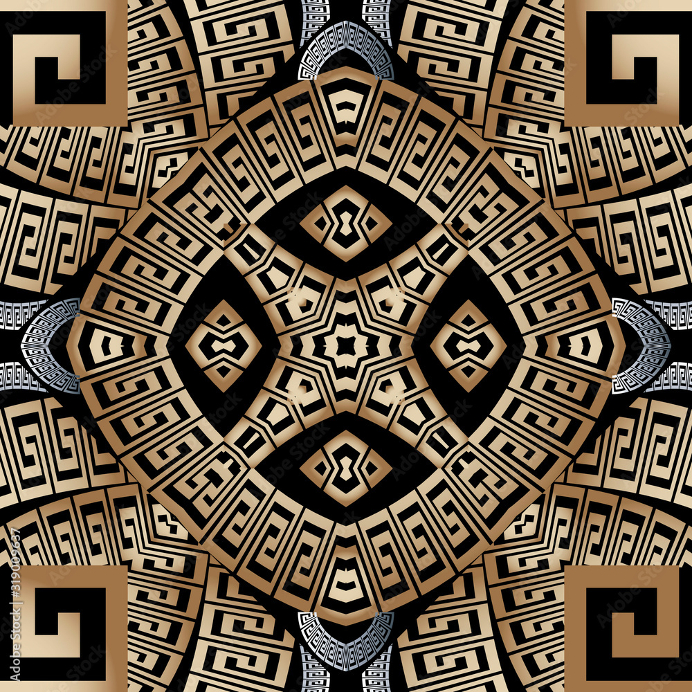 Vector greek style geometric 3d seamless pattern. Ornamental ethnic tribal background. Repeat ornate backdrop. Abstract modern Greek key meanders ornament. Geometrical shapes. Repeat endless design