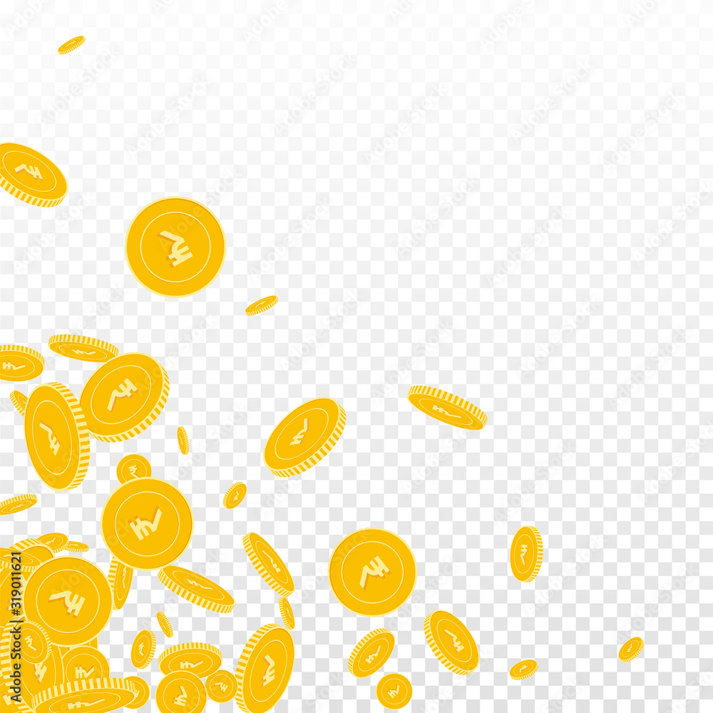 Indian rupee coins falling. Scattered floating INR Indian rupee coins falling. Scattered floating INR