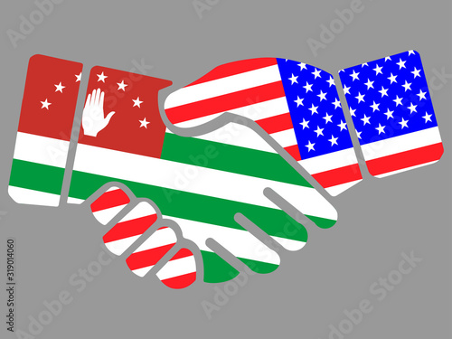 Republic Of Abkhazia and USA flags Handshake vector