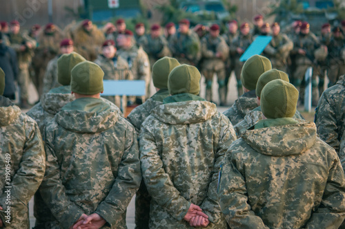 Obraz na plátně Army parade, military uniform soldier row march