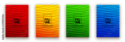 Minimal fluid covers design wall panel. Halftone colorful realistic 3d relief wave design. Future liquid modern interior gypsum stucco relievo patterns. Eps10 vector background set.