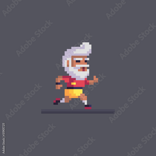 Pixel art elderly man goes in for sports.