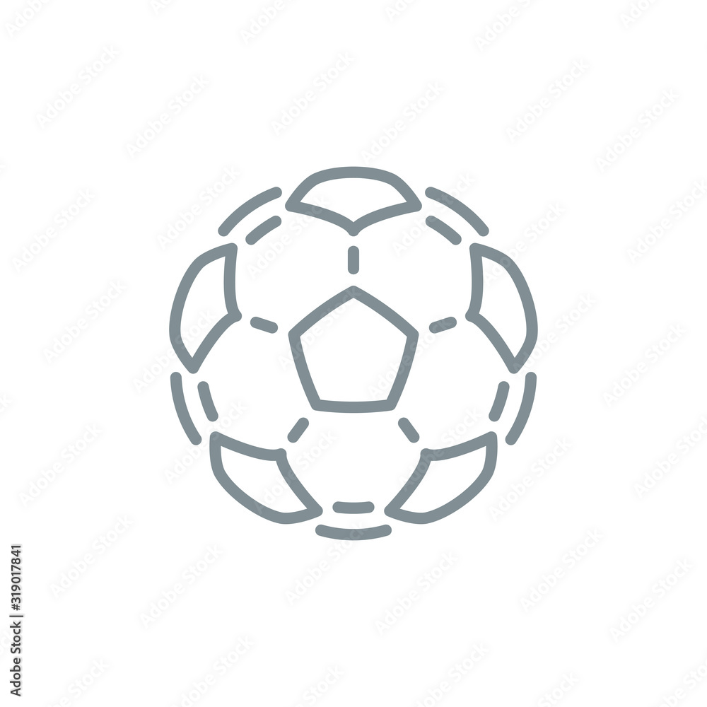Obraz premium Thin contour lines icon soccer ball for playing football isolated on white background. Modern design minimalistic style black and white outline sign classic leather soccer ball.