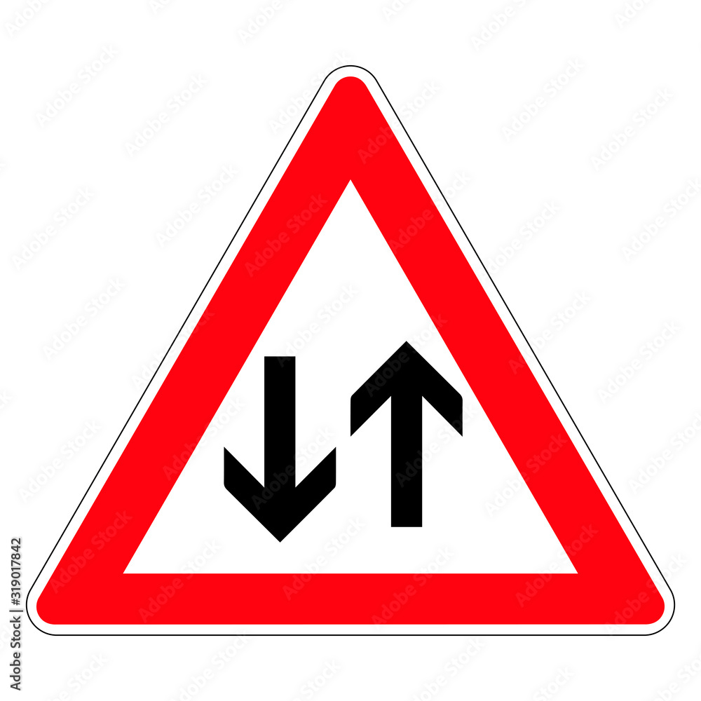 Oncoming traffic on the roadway. Road sign of Germany. Europe. Vector graphics. Oncoming traffic on the roadway. Road sign of Germany. Europe. Vector graphics.