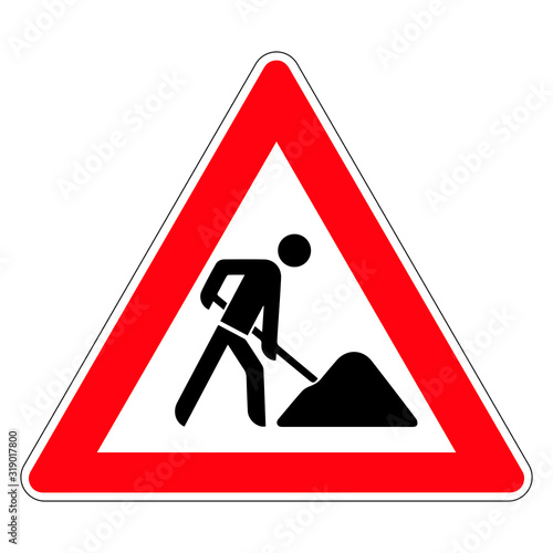 Road works. Danger zone. Road sign of Germany. Europe. Vector graphics.