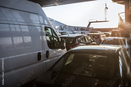 cars on a sea freight ferry