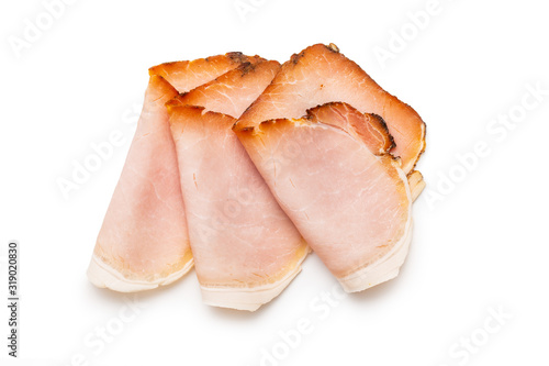 Sliced smoked ham. Tasty pork meat.