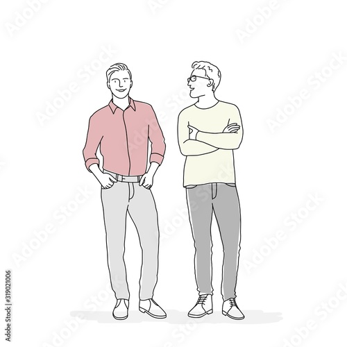 Sketch of people standing next to each other. Hand drown vector illustration.