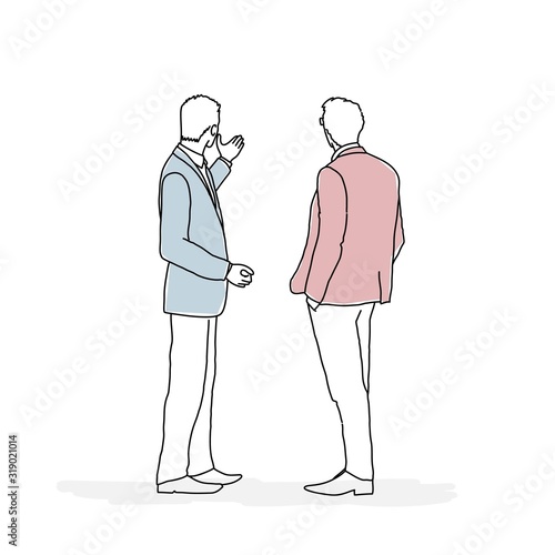 Hand drown vector illustration of businessmen pointing at empty space.