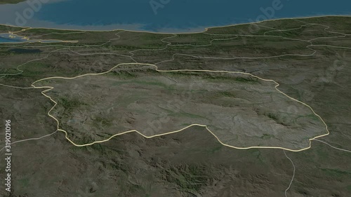 Eskisehir, province with its capital, zoomed and extruded on the satellite map of Turkey in the conformal Stereographic projection. Animation 3D photo