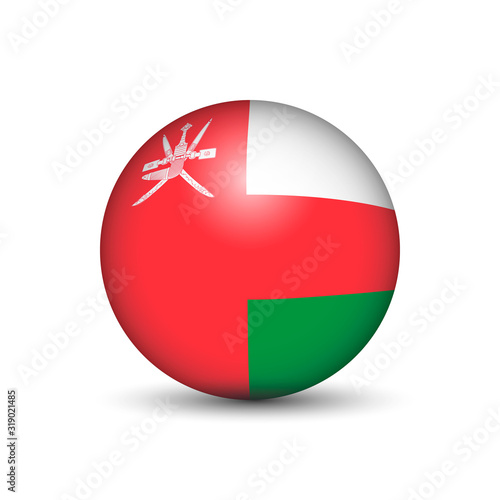 Flag of Oman in the form of a ball isolated on white background.