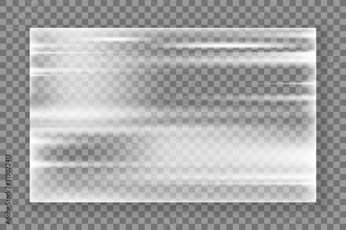 Plastic wrap texture. Realistic stretched plastic film on transparent background. Polyethylene wrap texture