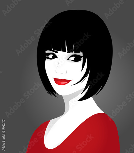 Smiling woman wearing red dress