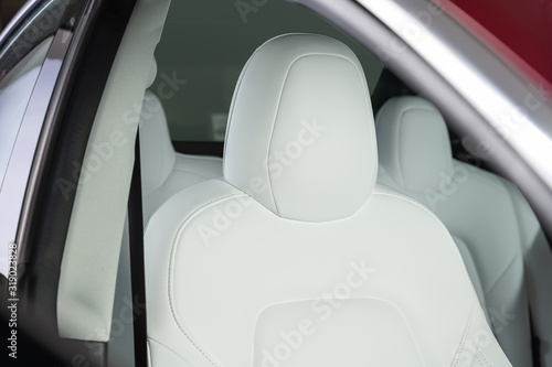 Car interior with white leather seats