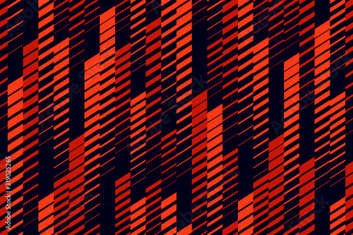 Vector abstract geometric seamless pattern with vertical lines, tracks, halftone stripes. Extreme sport style, urban art texture. Trendy background in bright colors, neon red, lush lava, black
