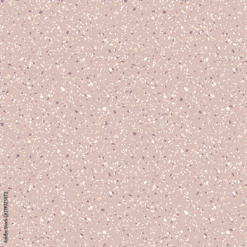 Terrazzo marble seamless pattern. Vector texture of mosaic floor with natural stones, granite, marble, quartz, limestone, colored glass, concrete. Terazzo flooring. Sandy background in pastel colors