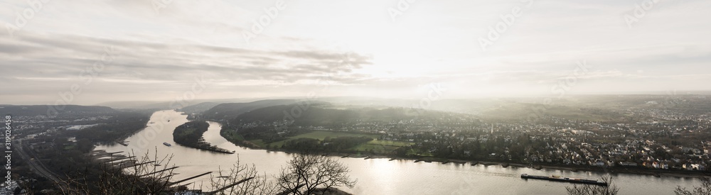 Fototapeta premium Overview of the River Rhine from Drachenburg Siebengebirge Bonn