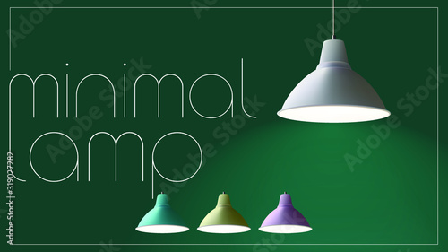Minimal stylish hang ceiling cone lamp set. Original design. Vector illustration Isolated on green background.