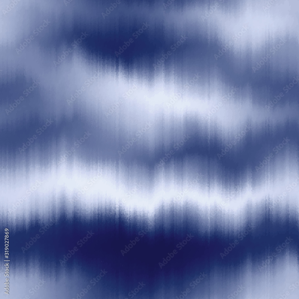 Soft blurry indigo ikat gradient ombre seamless repeat vector eps 10 pattern. Out of focus smooth fantasy wavy distressed graphical motif.