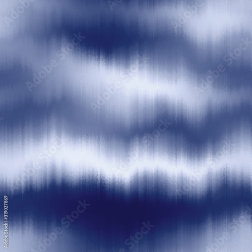 Soft blurry indigo ikat gradient ombre seamless repeat vector eps 10 pattern. Out of focus smooth fantasy wavy distressed graphical motif.