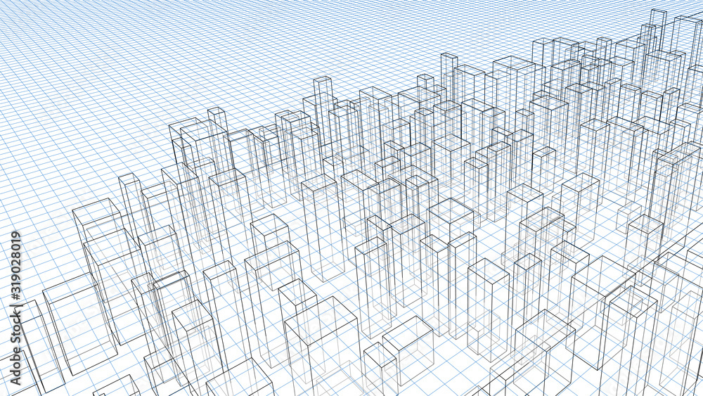 Fototapeta premium Abstract architectural background. Linear 3D illustration. Graphic concept. Vector