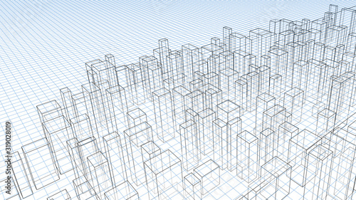Abstract architectural background. Linear 3D illustration. Graphic concept. Vector