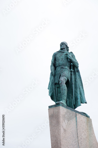 A majestic statue of Leif Erikson in Reykjavik, Iceland photo