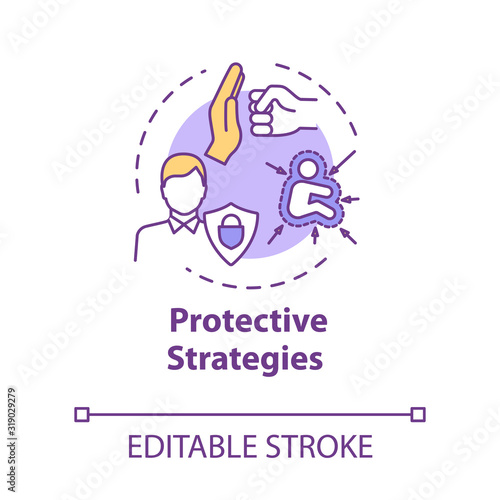 Protective strategies concept icon. Smart development. Client support. General control. Self-building idea thin line illustration. Vector isolated outline RGB color drawing. Editable stroke
