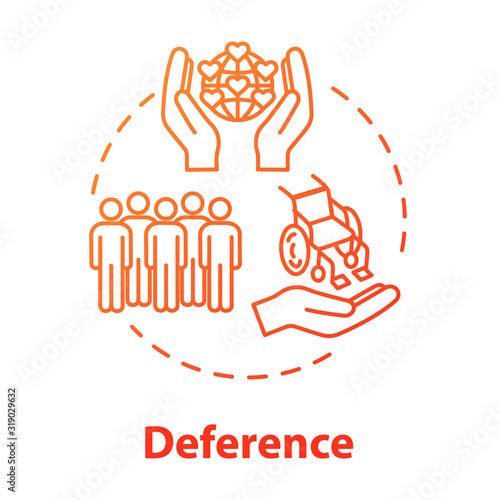 Deference concept icon. Multi-cultural integrity. Inclusive environment. Social institution. Universal respect idea thin line illustration. Vector isolated outline RGB color drawing. Editable stroke